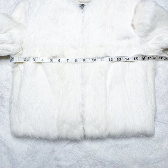 BEBE Ivory Cream Rabbit Fur Cropped Zip-up Jacket Lined Coat size Small - Picture 8 of 13